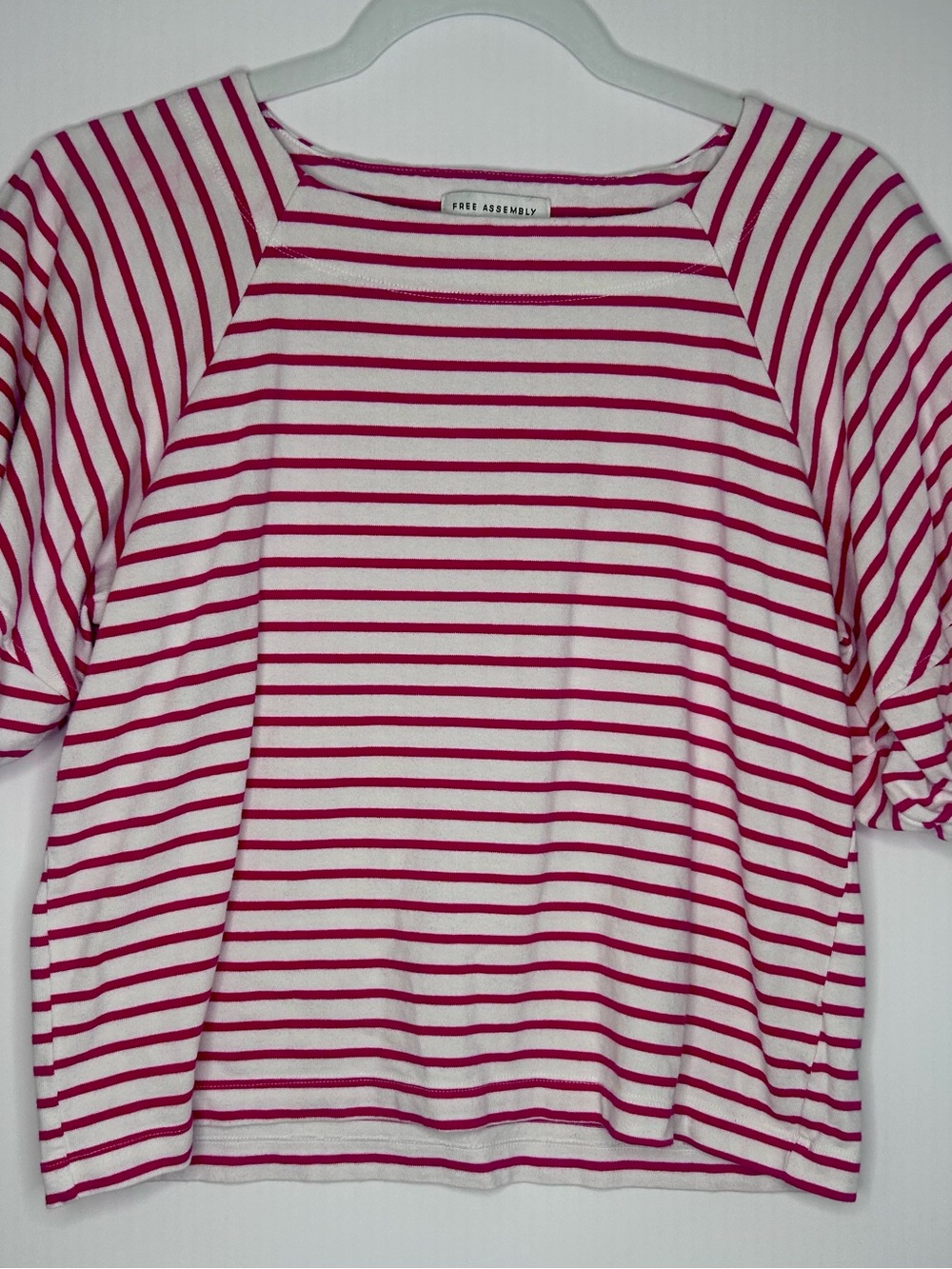 Free Assembly Pink & White Striped Short Sleeve Tee